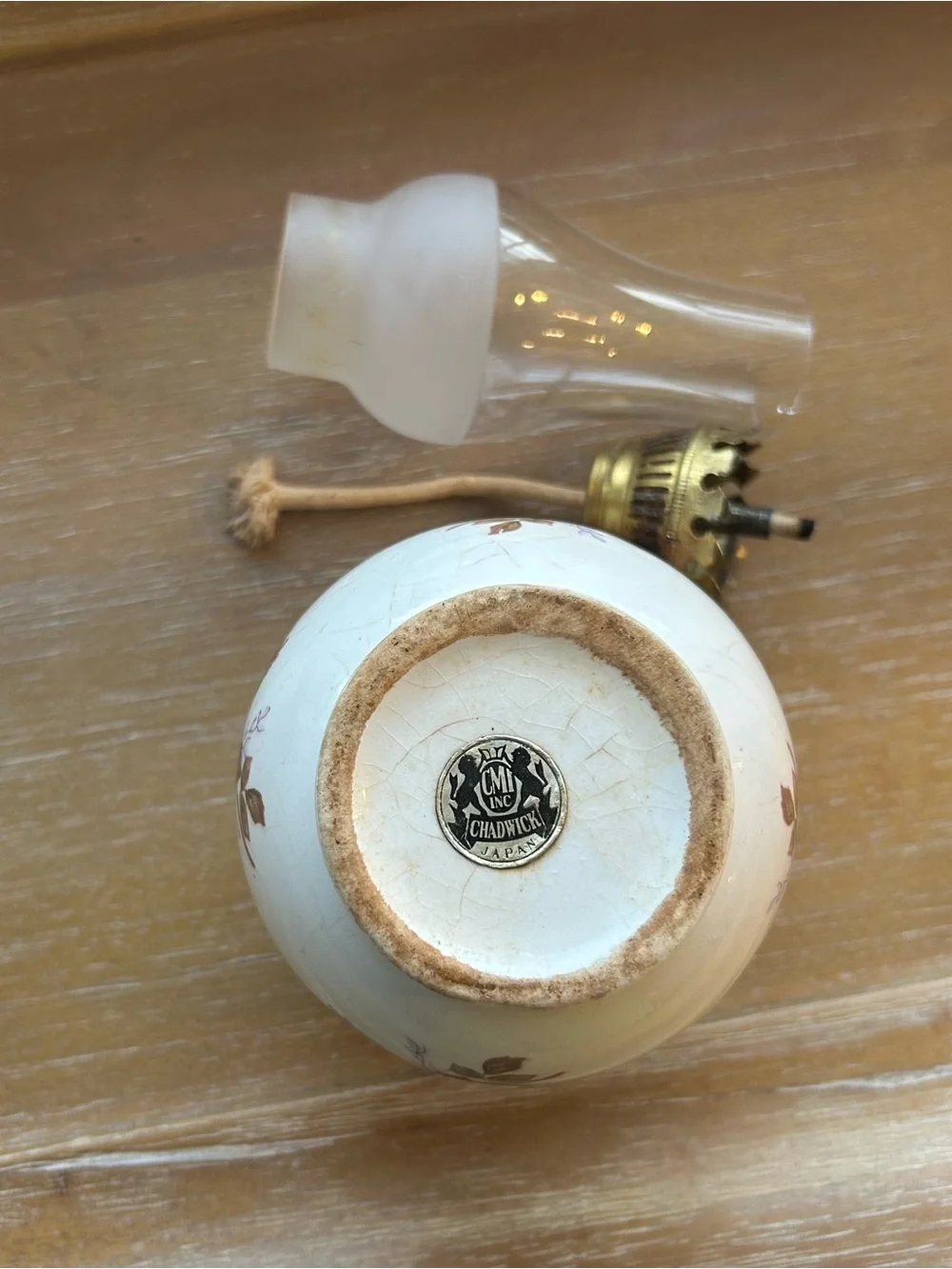 Vintage Chadwick Floral Ceramic Oil Lamp - Japan Circa - 1950-1960